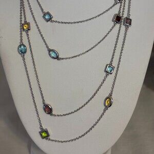 Beautiful Multi Color Necklace (60") in Silver Tone for any occasion